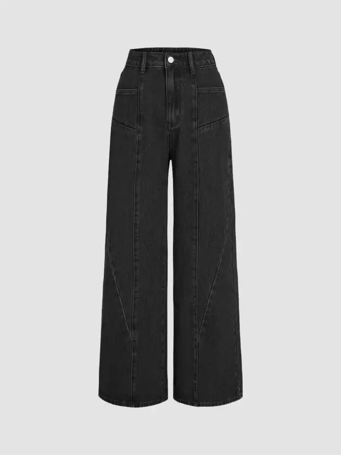 Straight Leg Jeans Denim Mid Waist Pocket Baggy Jeans For School Work Holiday | Cider