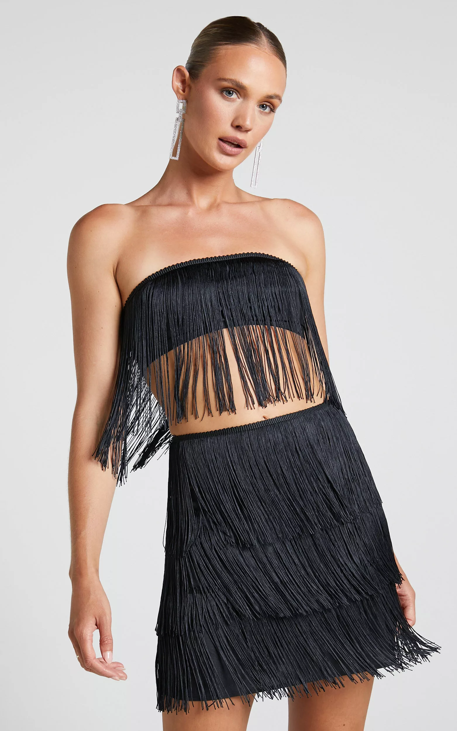 Black fringe hotsell two piece outfit