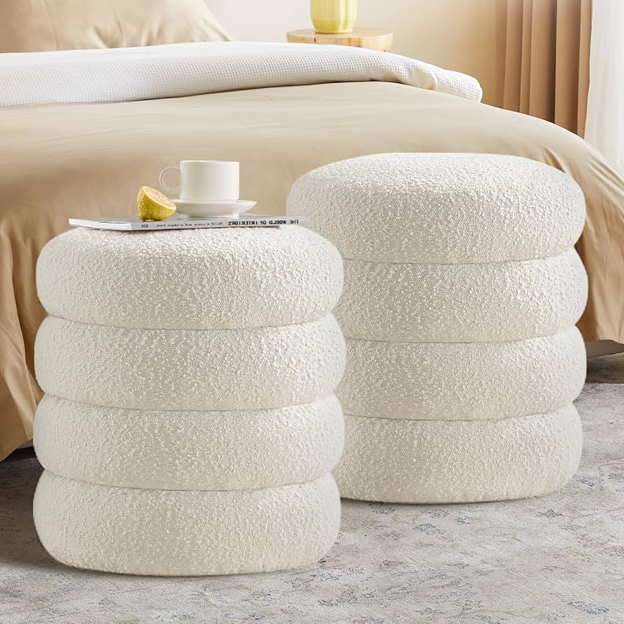 Round Ottoman with Storage for Living Room Small Boucle Foot Stool Modern Upholstered Vanity Stoo... | Amazon (US)