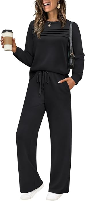 WIHOLL Women's 2 Piece Sets Sweatshirt Casual Travel Outfits Lounge Wide Leg Tracksuit Cozy Sweat... | Amazon (US)