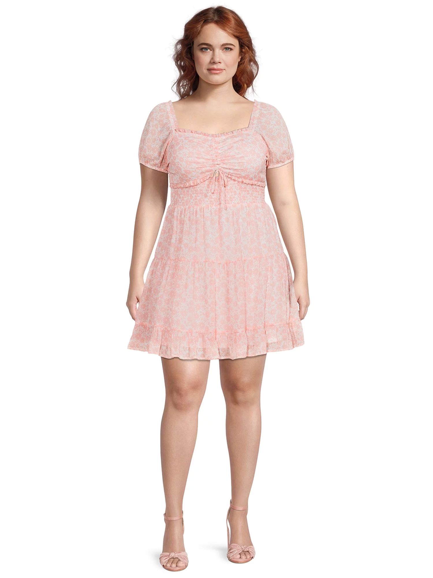 Madden NYC Juniors Plus Smocked Waist Dress with Short Sleeves | Walmart (US)