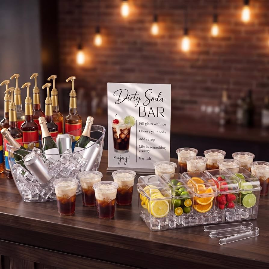 42 Pcs Dirty Soda Bar Supplies Kit with Dirty Soda Bar Sign & Stand Set Syrup Pumps, Compartment ... | Amazon (US)