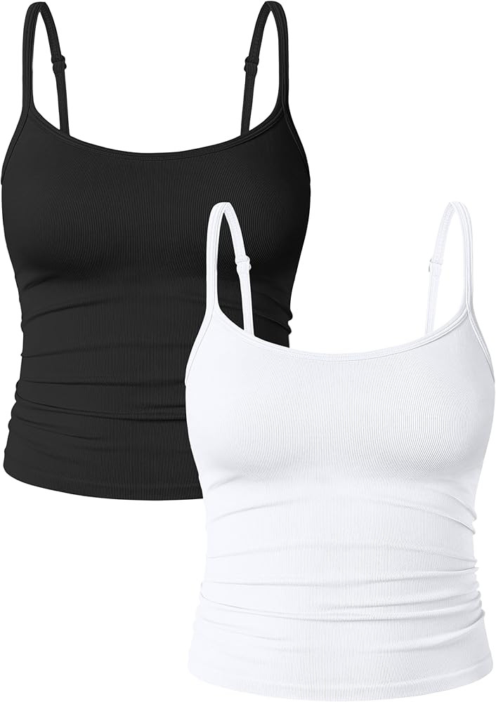 OQQ Womens 2 Piece Crop Tops Ruched Adjustable Spaghetti Strips Stretch Basic Shirts | Amazon (US)