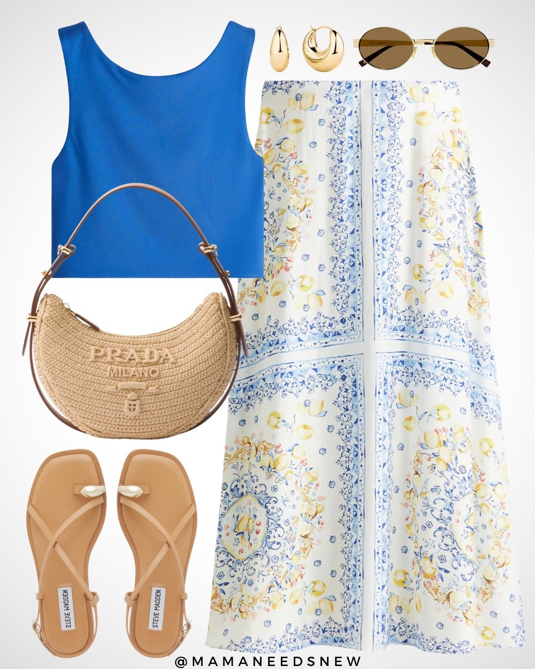 A summer / vacation outfit with a crop tank top, printed maxi skirt, toe ring sandals & crochet bag 💙

#LTKItBag #LTKStyleTip #LTKSaleAlert
