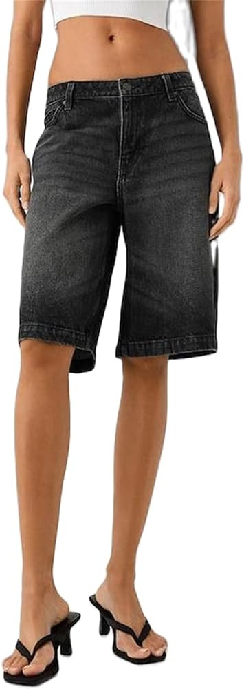 Alyweatry Y2k Loose Denim Bermuda Shorts for Women Low Rise Wide Leg Knee Length Oversized Fit Su... | Amazon (US)