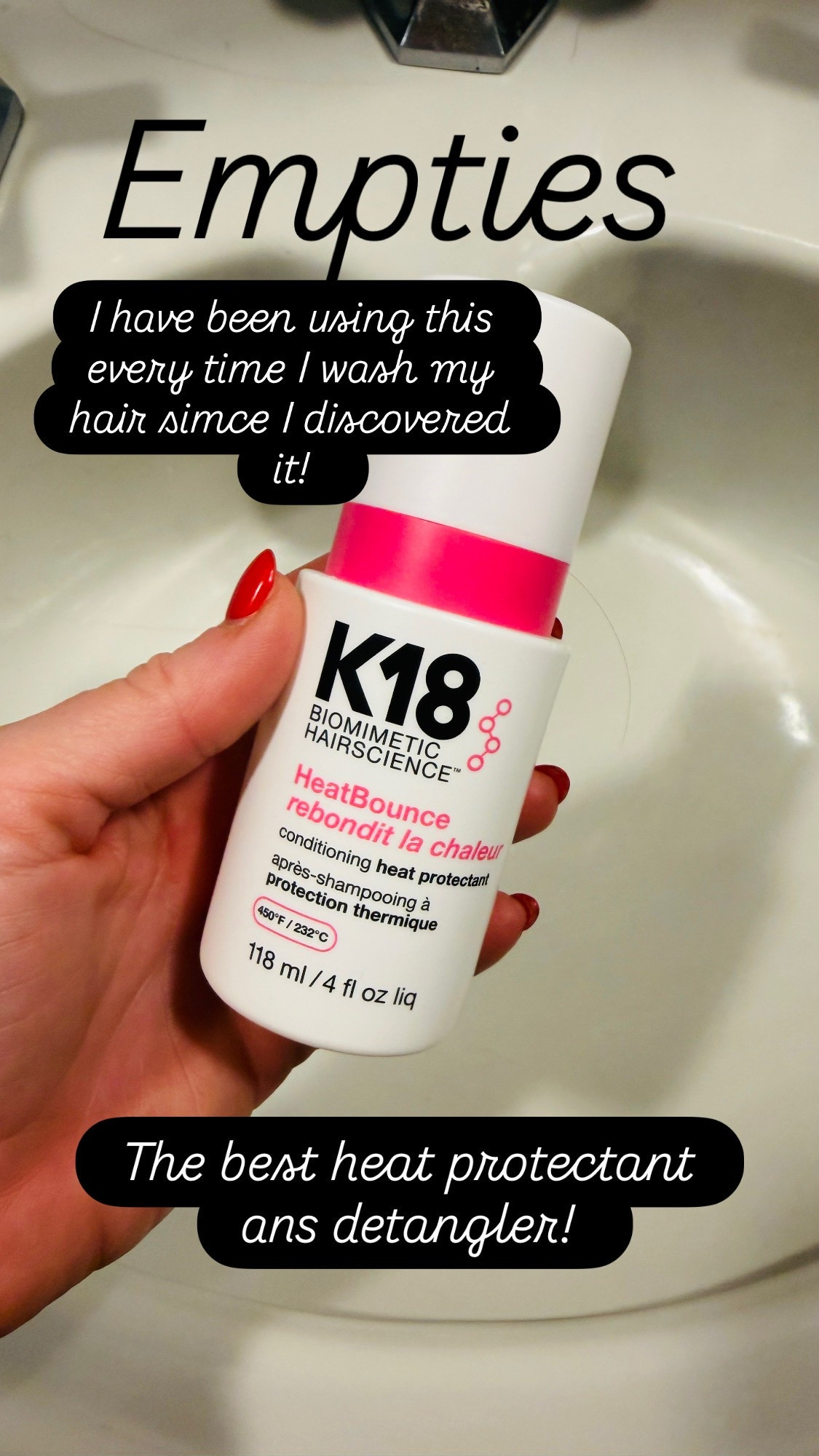 Empties, products I love, products I used up, heat, protectant, detangler, hair, products, hair care, hair care 40, hair care 50, K 18, K 18 hair care ￼

#LTKOver40 #LTKBeauty