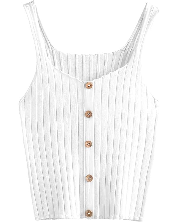 SweatyRocks Women's Sleeveless Vest Button Front Crop Tank Top Ribbed Knit Belly Shirt | Amazon (US)