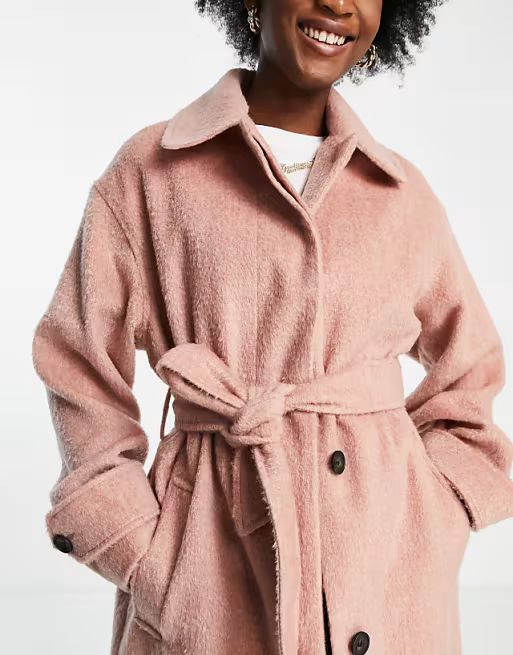 ASOS DESIGN robe belted coat in pink | ASOS (Global)