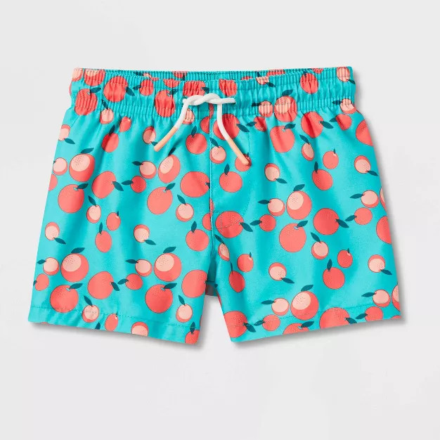 Baby Boys' Fruit Print Swim Shorts - Cat & Jack™ Peach Orange | Target