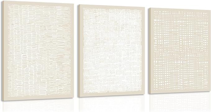 YFvrPt Wall Art Beige Neutral Boho Prints for Wall Decor Aesthetic Framed Set of 3 Abstract Canva... | Amazon (US)