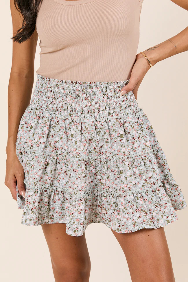 Through the Garden Sage White Floral Skort | Pink Lily