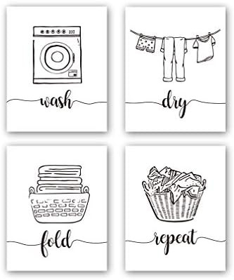 HPNIUB Funny Laundry Quotes Art Prints, Set of 4 (8”X10”), Laundry Saying Wash Dry Fold Repea... | Amazon (US)