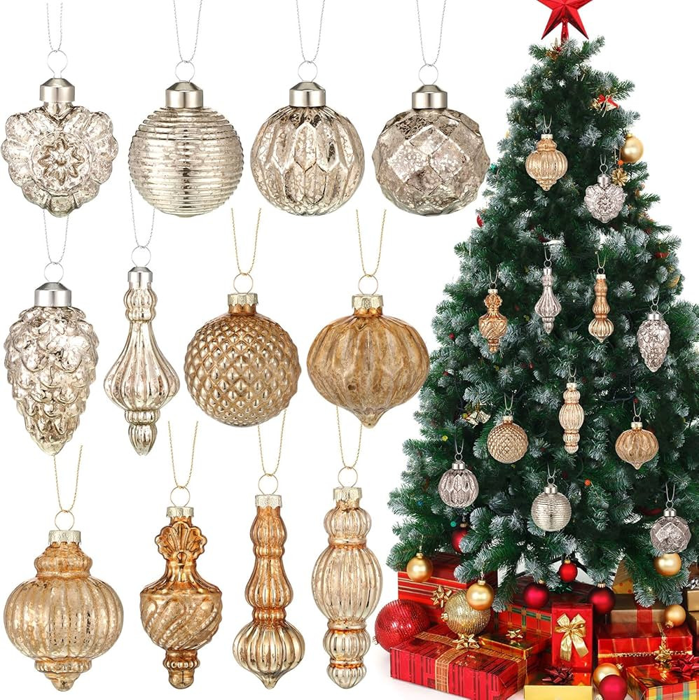 Soaoo 12 Pcs Mercury Glass Christmas Ornaments Drop Glass Christmas Ornaments Party Hanging Chris... | Amazon (US)