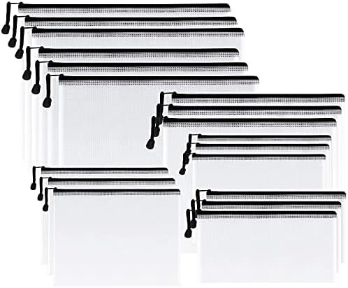 SUNEE Multisize Plastic Zipper Pouches (Black, 18 Packs), Water-Resistant Zip Bag for School Office  | Amazon (US)