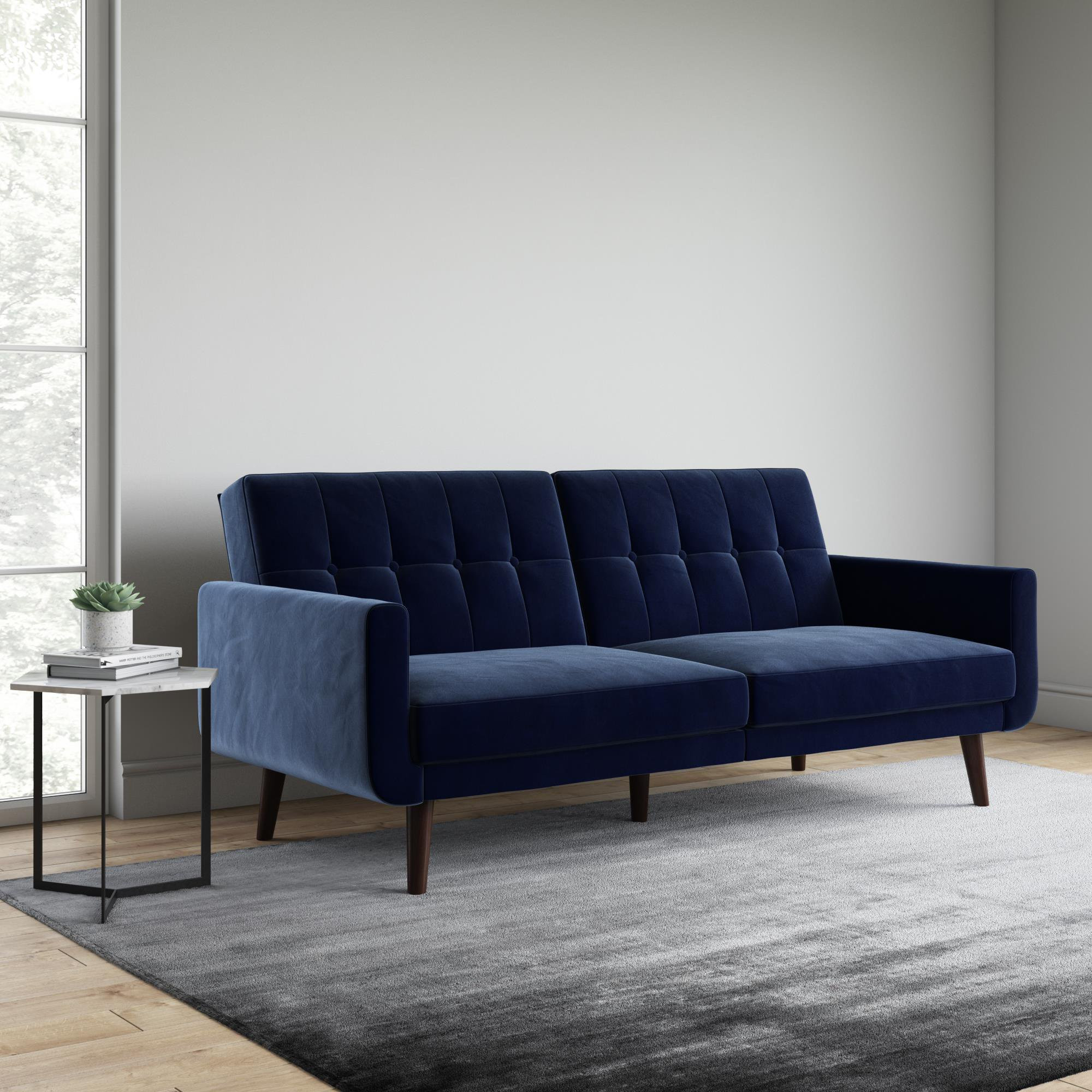 Better Homes and Gardens Nola Modern Futon, Blue Velvet | Walmart (US)