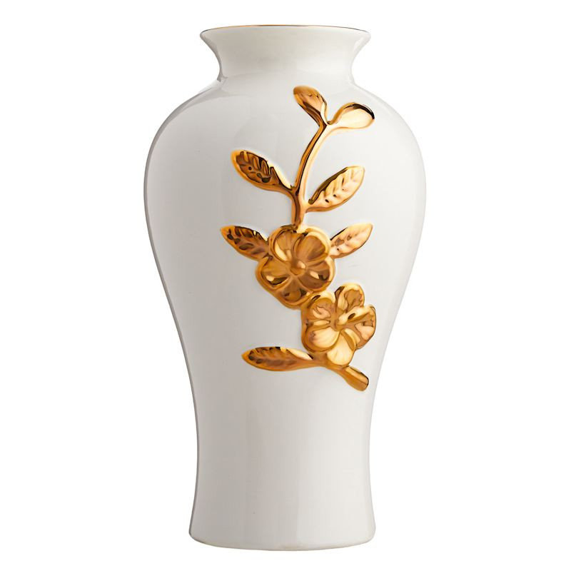 Gold Flower Ceramic Vase, 12" | At Home