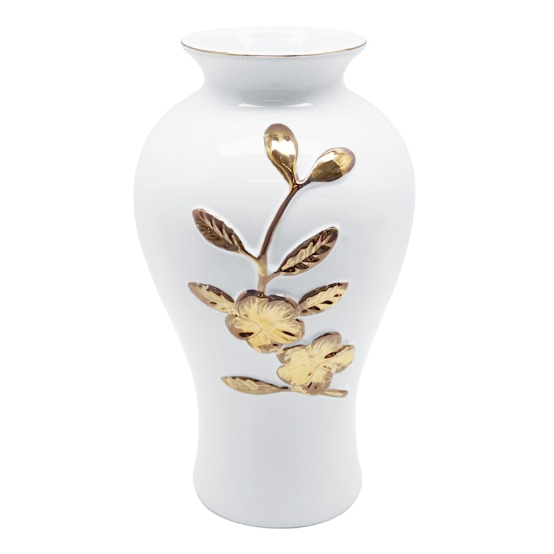 Gold Flower Ceramic Vase, 12" | At Home