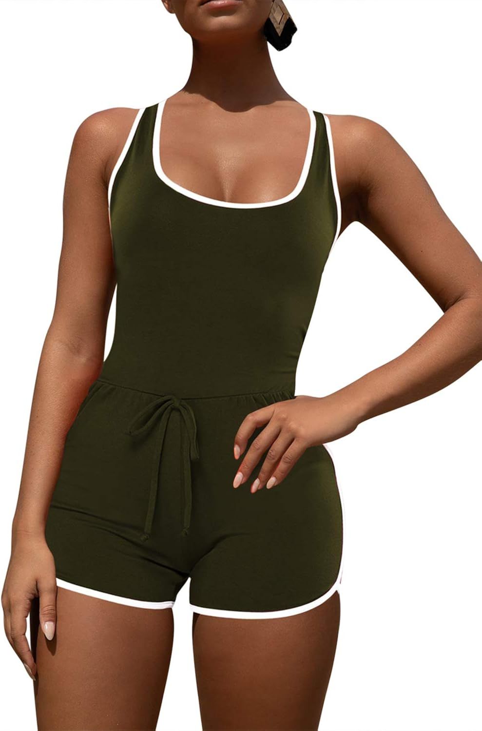 Selowin Women's Sleeveless Racerback Tank Top Bodycon Jumpsuit Shorts Romper | Amazon (US)