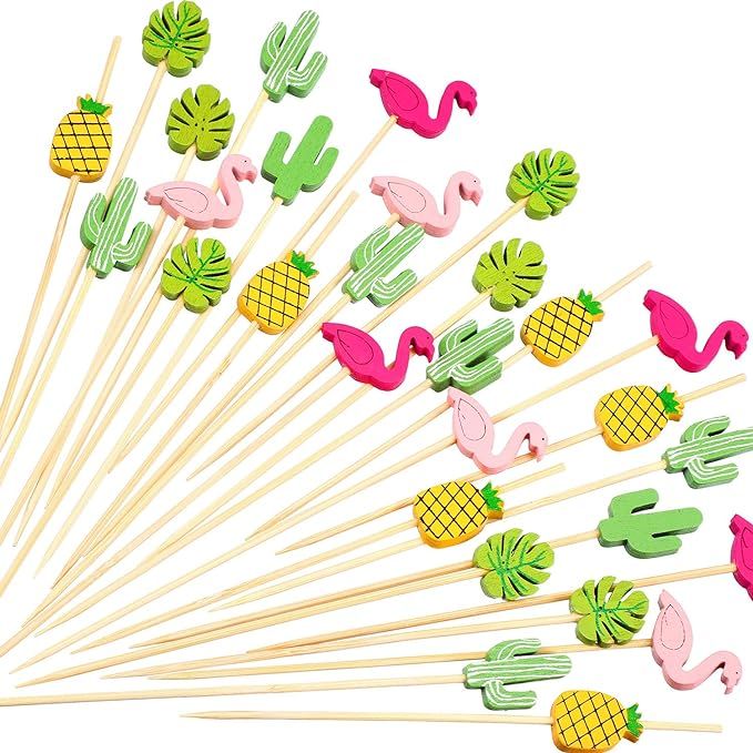 200 Pack Cocktail Picks 4.7 Inch Fruit Sticks Bamboo Toothpicks for Luau Hawaii Beach Party Suppl... | Amazon (US)
