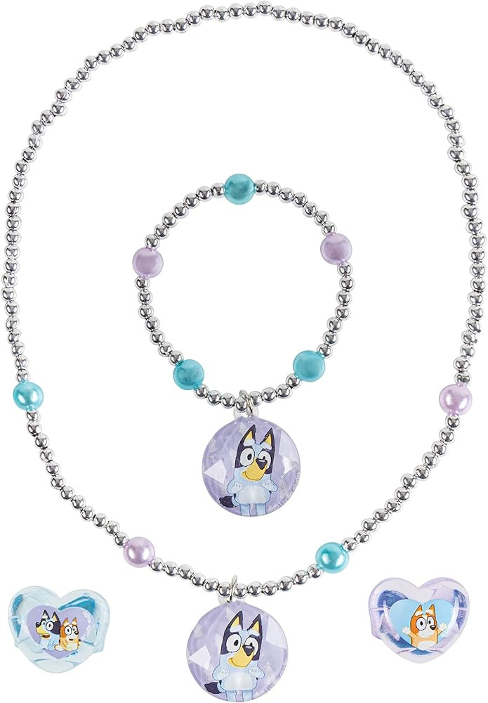 LUV HER Girls 4 Piece Costume Toy Jewelry Box Set with Silver Rings, Bead Bracelet and Necklace A... | Amazon (US)
