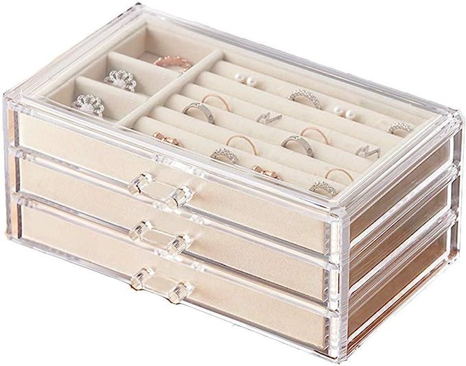 V-HANVER Jewelry Boxes for Women with 3 Drawers, Velvet Jewelry Organizer for Earring Bangle Brac... | Amazon (US)