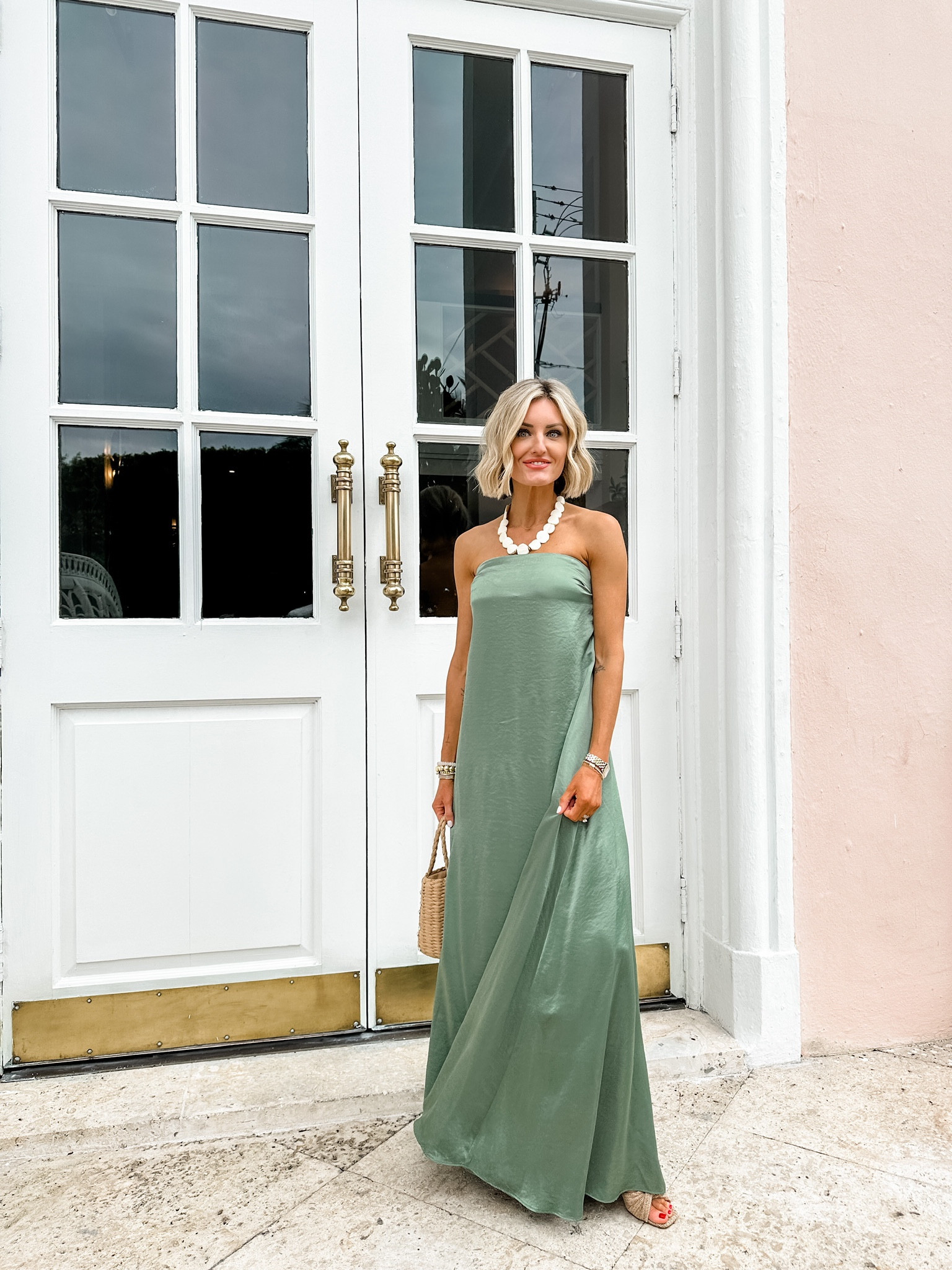 abercrombie sage green dress Green Silk Strapless Wedding Guest Dress by Abercrombie and Fitch