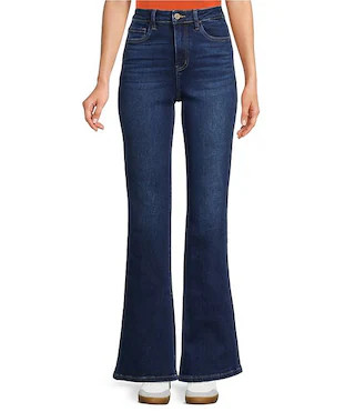 Dark Wash Stretch Denim High Rise Flare Leg Ankle Jeans | Dillard's