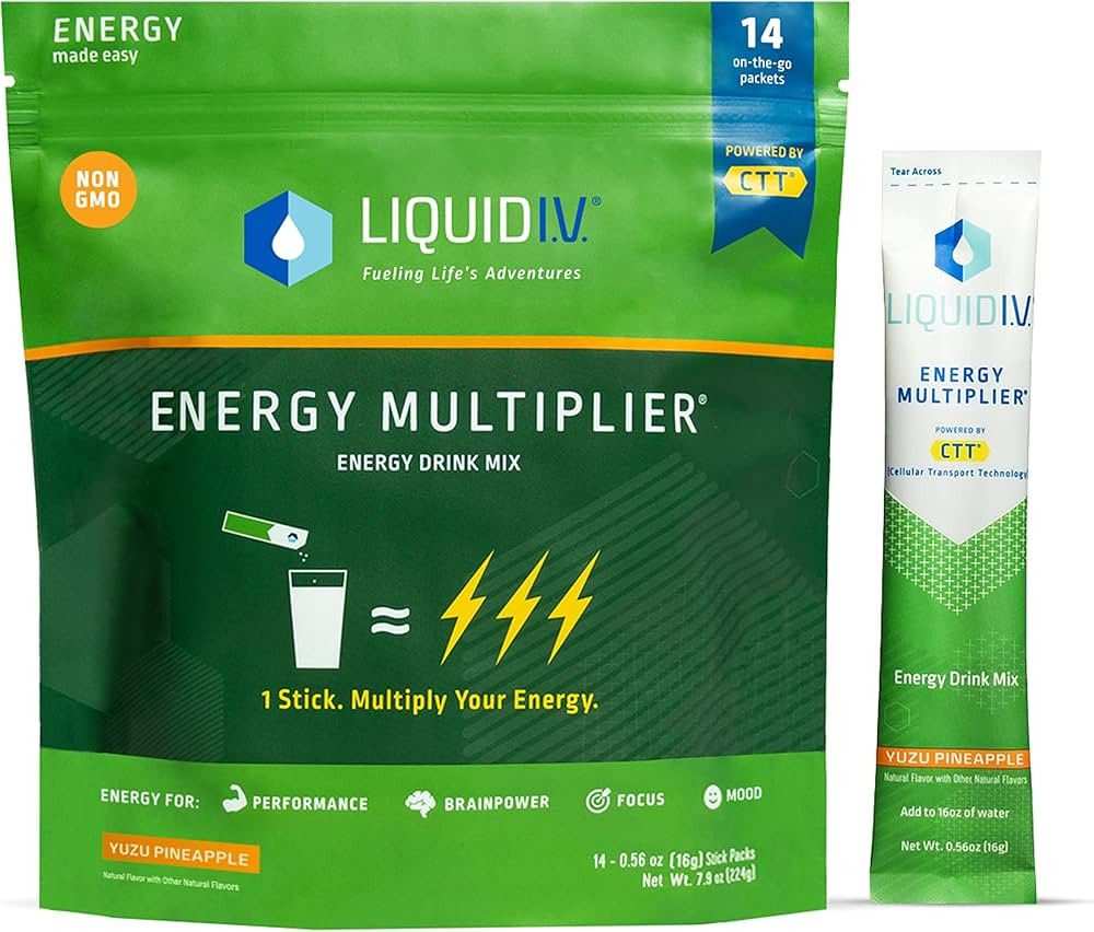 Liquid I.V. Hydration + Energy Multiplier - Yuzu Pineapple - Hydration Powder Packets | Electroly... | Amazon (US)