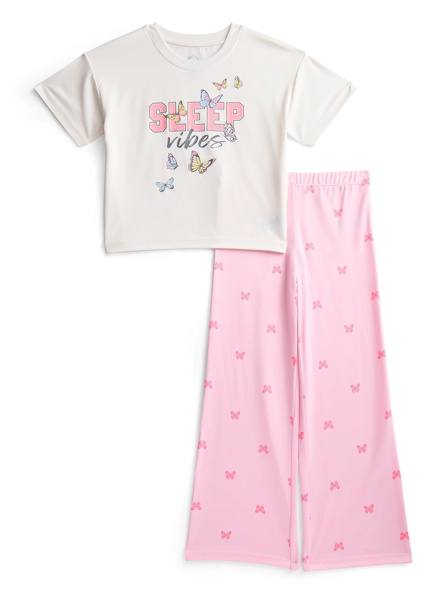 Wonder Nation Girls Short Sleeve Tee and Pants Pajama Set, 2-Piece, Sizes 4-18 | Walmart (US)