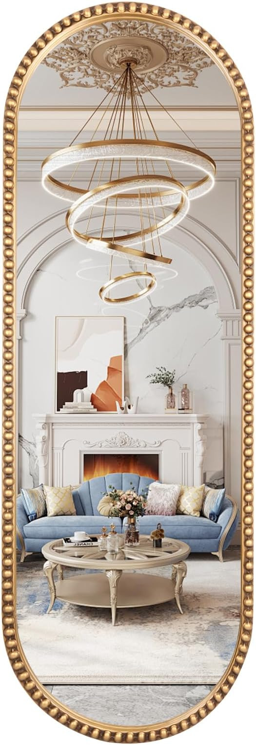 Oval Full Length Mirror, 20"x53" Metal Beaded Frame Large Hanging Dressing Floor Mirror for Bedro... | Amazon (US)