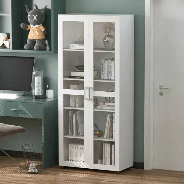 Hitow Freestanding Media Storage Cabinet with Doors, Display Utility Cupboard Cabinet with 5 Shel... | Walmart (US)
