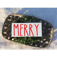 Rae Dunn Inspired Christmas Wood Sign, Farmhouse Style, Coffee Bar Decor, Merry | Etsy (US)
