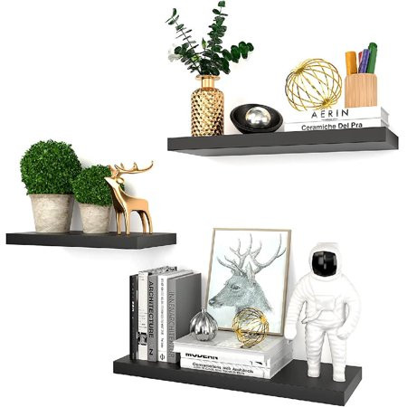 Black Floating Shelves Wall Mounted - 3 Sets Decor Display Ledge Shelf Wood Modern with Invisible Br | Walmart (US)
