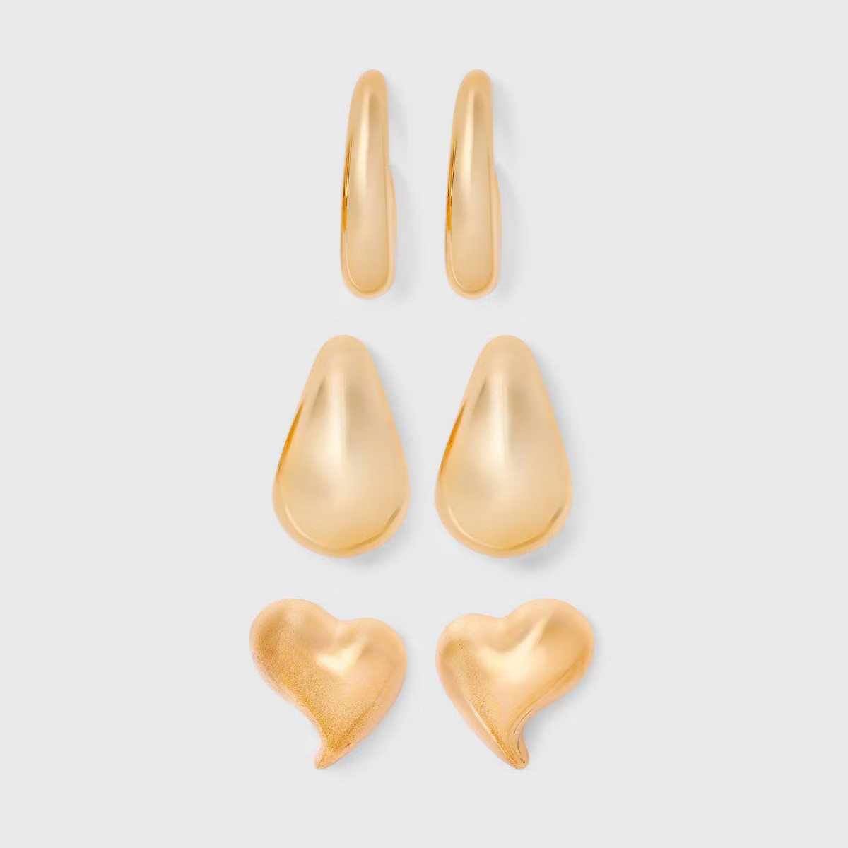 Wavy Heart Stud and Hoop Earring Set 3pc - Universal Thread™ Gold: Recycled Zinc, Post Closure | Target