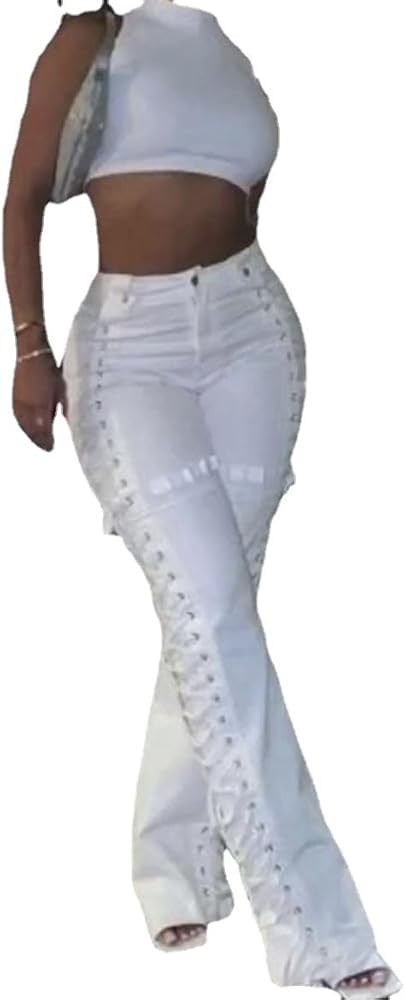 Women's Fashion Y2K High Waist Strap Personality Straight Pants Punk Street Wide Leg Pants Haraju... | Amazon (US)