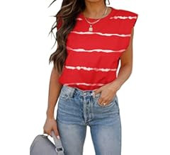 BZB Women Sleeveless T Shirt Padded Shoulder Crewneck Solid Color Loose Tank Tops | Amazon (US)