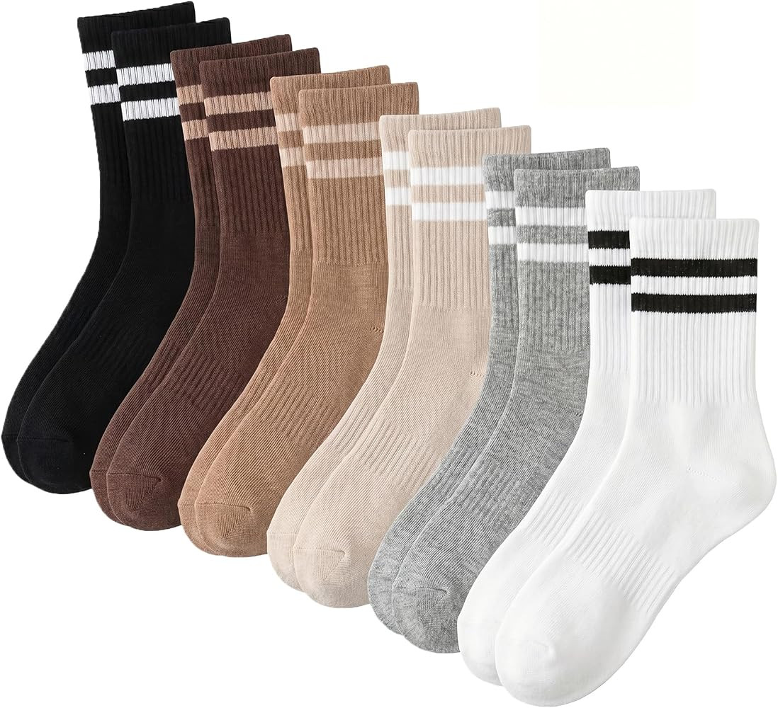 Crew Socks for Women, Striped Arch Support Soft Cotton Socks | Amazon (US)