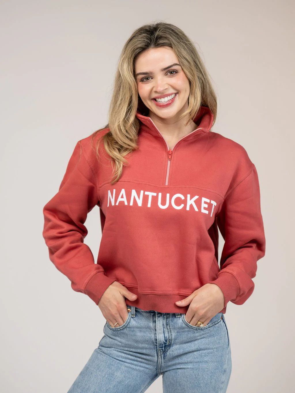 Nantucket Half Zip Sweatshirt in Nantucket Red | Beau & Ro