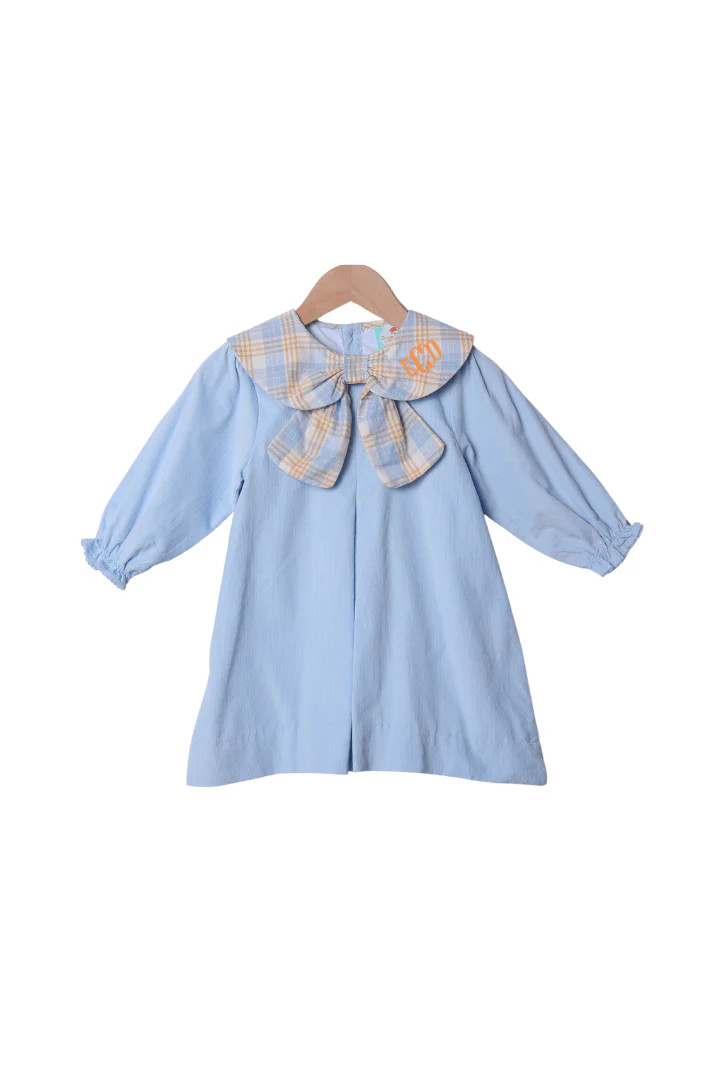 Blue Plaid Corduroy Dress | The Smocked Flamingo