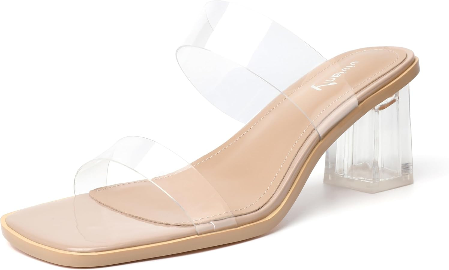vivianly Womens Clear Heels Sandals Transparent Chunky Heels Backless Open Toe Slip on Mules Heel... | Amazon (US)