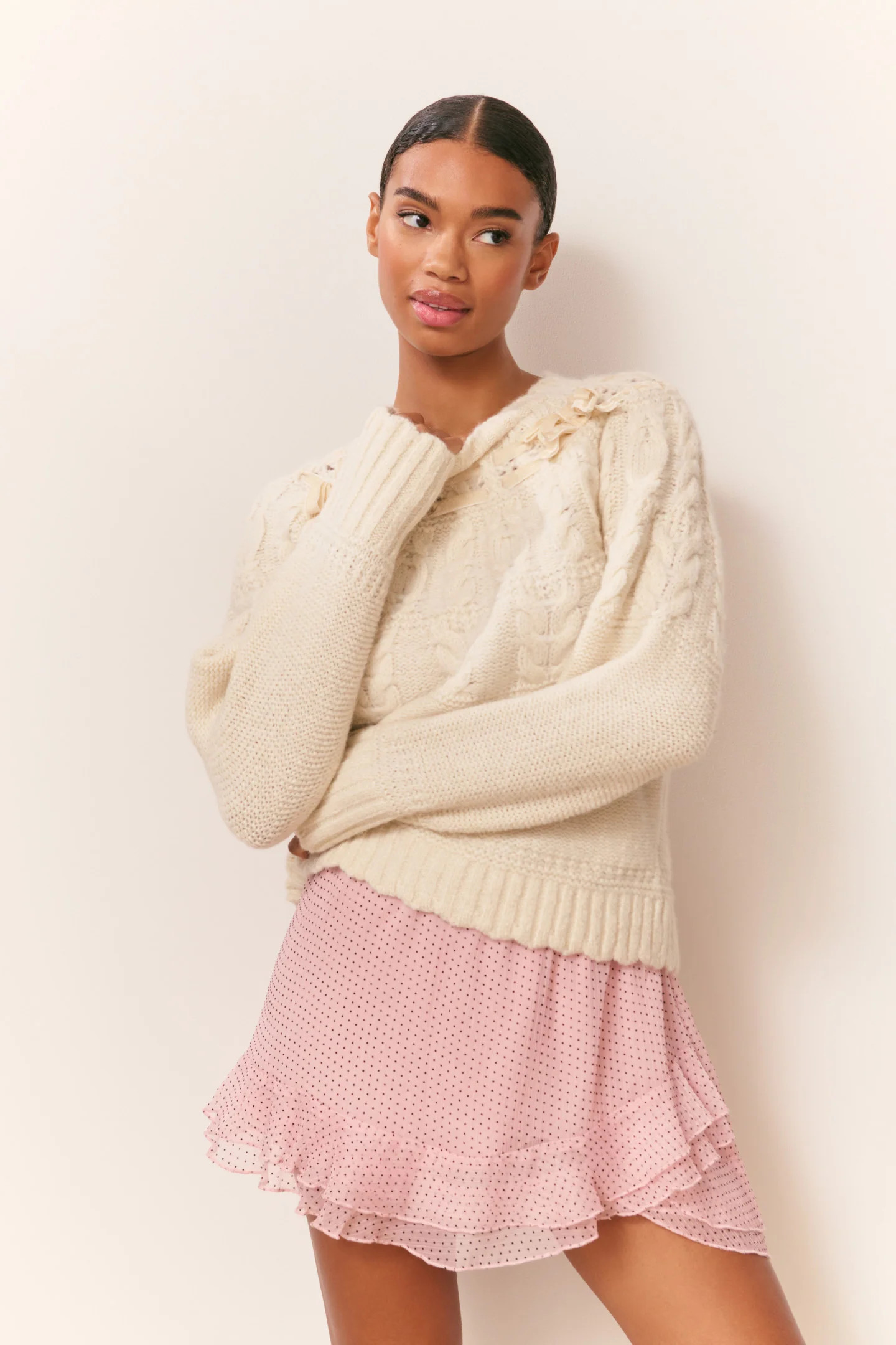 Sloanna Knit Cotton Ribbon Pullover | LoveShackFancy