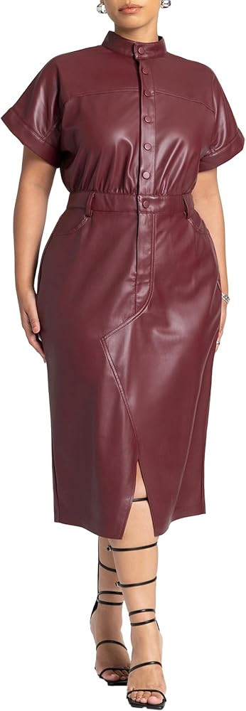 ELOQUII Women's Plus Size Faux Leather Midi Dress | Amazon (US)
