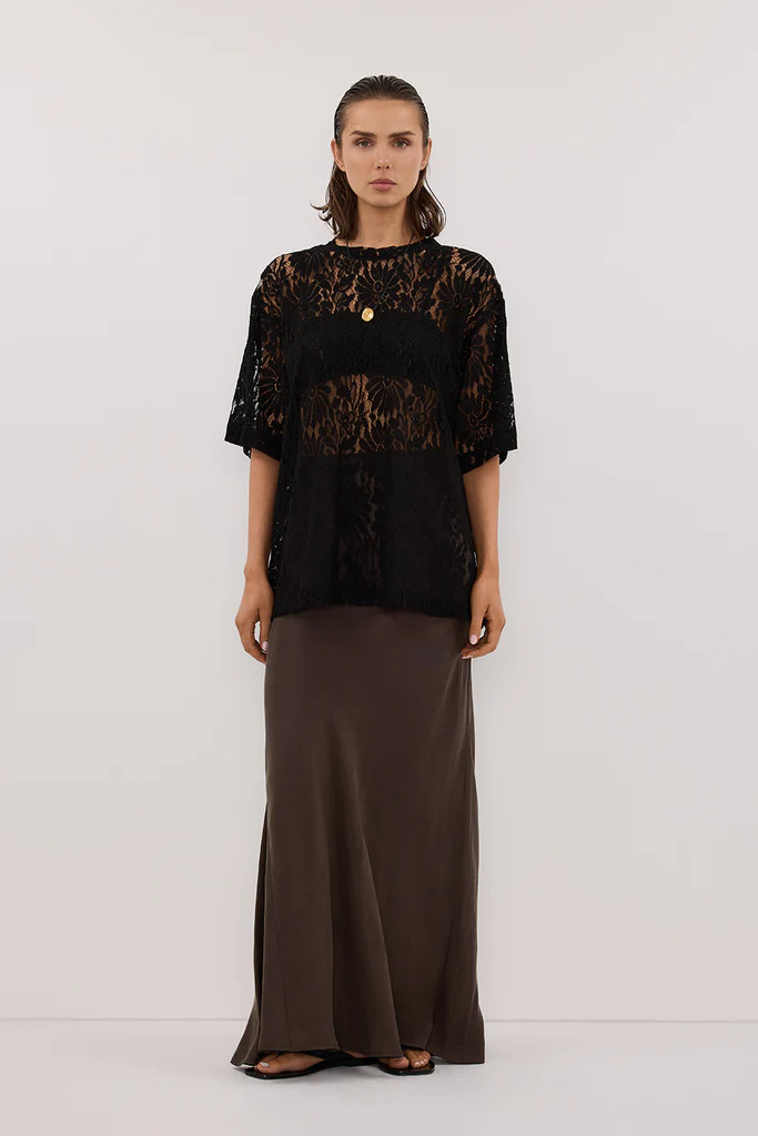 CONNIE BITTER CHOC CUPRO MAXI SKIRT | DISSH