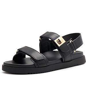 vodvob Women's Flat Sandals Double Straps Adjustable Slides with Soft Arch Support Slip On Casual... | Amazon (US)