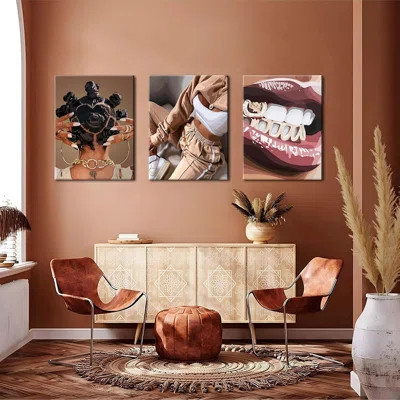 African American Wall Art For Bedroom – Set Of 3 Framed Black Girl Wall Decor – Fashion Black Culture Canvas Paintings Of African Women For Living Roo | Wayfair North America