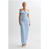 Harley Off Shoulder Satin Maxi Dress - Cornflower Blue | MESHKI US