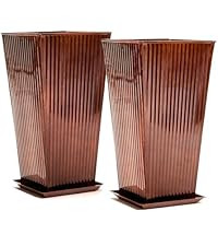 28in Tall Copper Planters Set of 2,Galvanized Steel Tall Outdoor Planter for Indoor/porches- Copp... | Amazon (US)