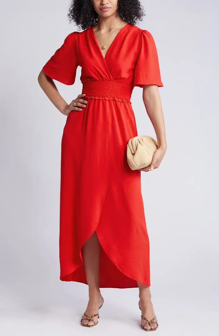 Smocked Flutter Sleeve Tulip Hem Maxi Dress | Nordstrom