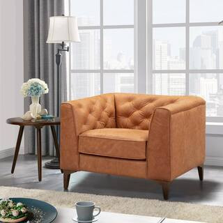 Essex Cognac Tan Leather Arm Chair (Set of 1) | The Home Depot