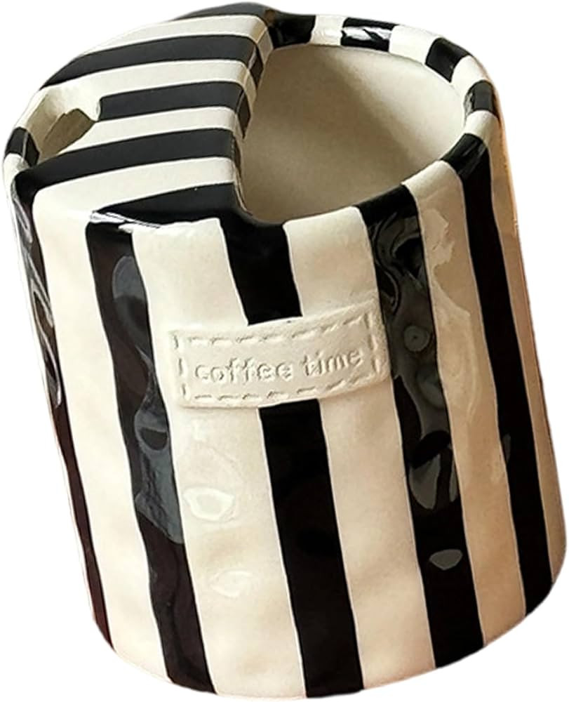 SHYYOULQE Ceramic Cup Striped Nonslip Handheld Mug With Sip Top Half Lid For Home Office Kitchen ... | Amazon (US)